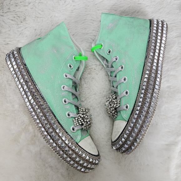 NEW Nan-Ku Couture Free People Cruise Studded Spring Mint Green High Top Sneaker - Picture 6 of 11
